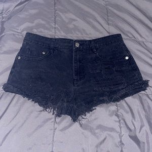 Black Ripped Mid/High-Waisted Denim Shorts